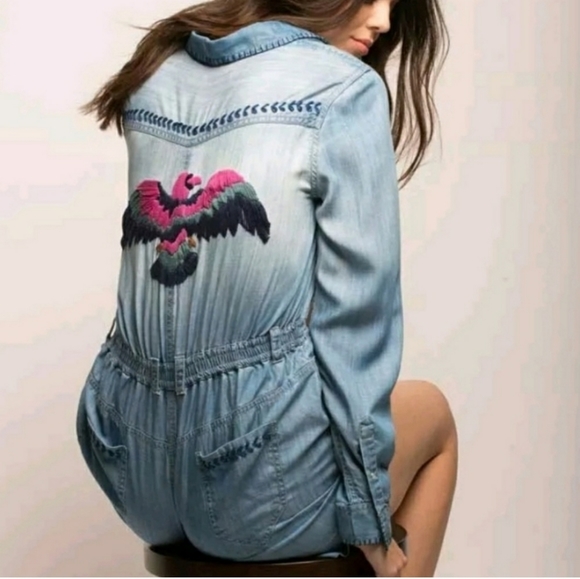 Jachs Girlfriend Motif Denim Tencel Romper